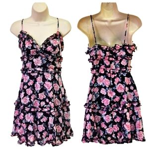 B. DARLIN Black/Pink MultiColor Floral Sleeveless Ruffle Dress,Size 9/10Juniors